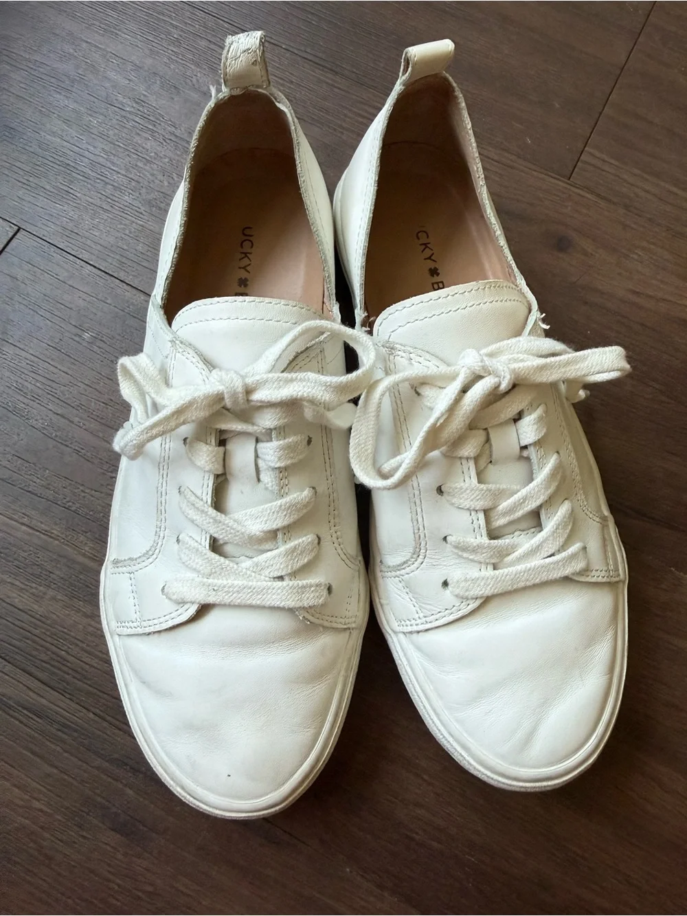 Lucky Brand Dansbey Sneaker Lace Up Casual White Leather Back Pull Tab Shoes 8